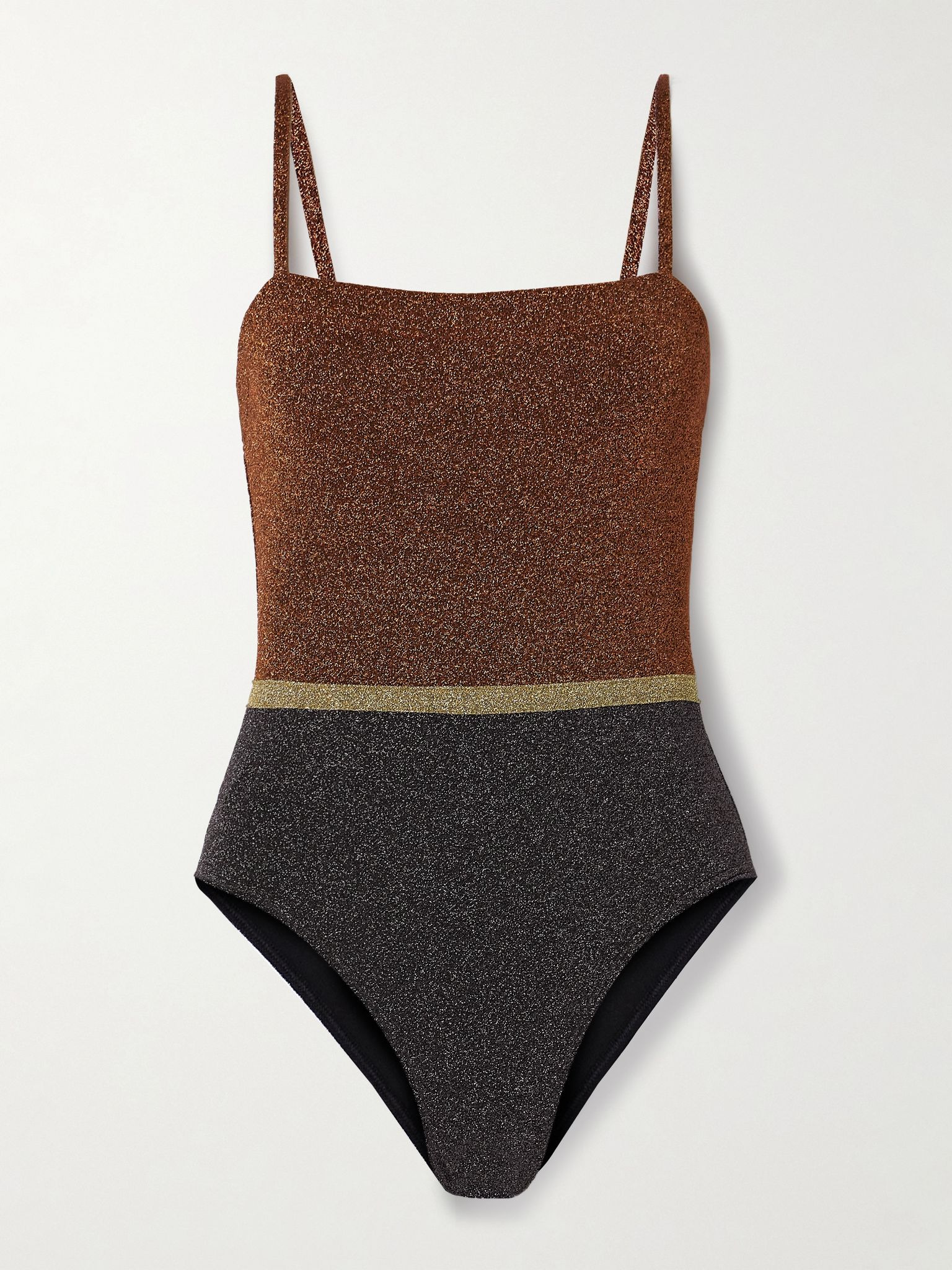 Irisée Calanque color-block stretch-Lurex swimsuit Bronze - 1