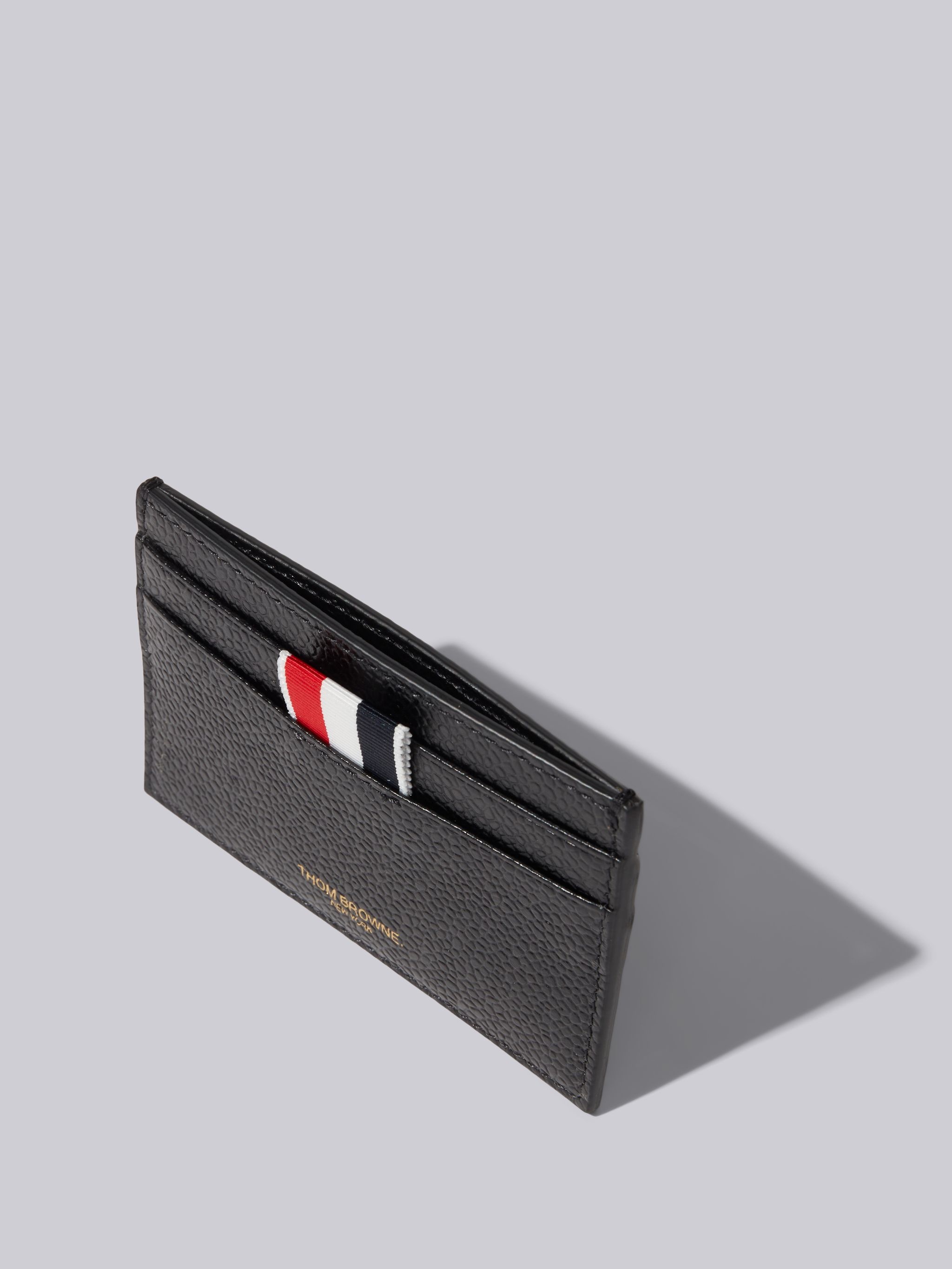 Black Pebble Grain Leather Grosgrain Tab Double Sided Card Holder - 3