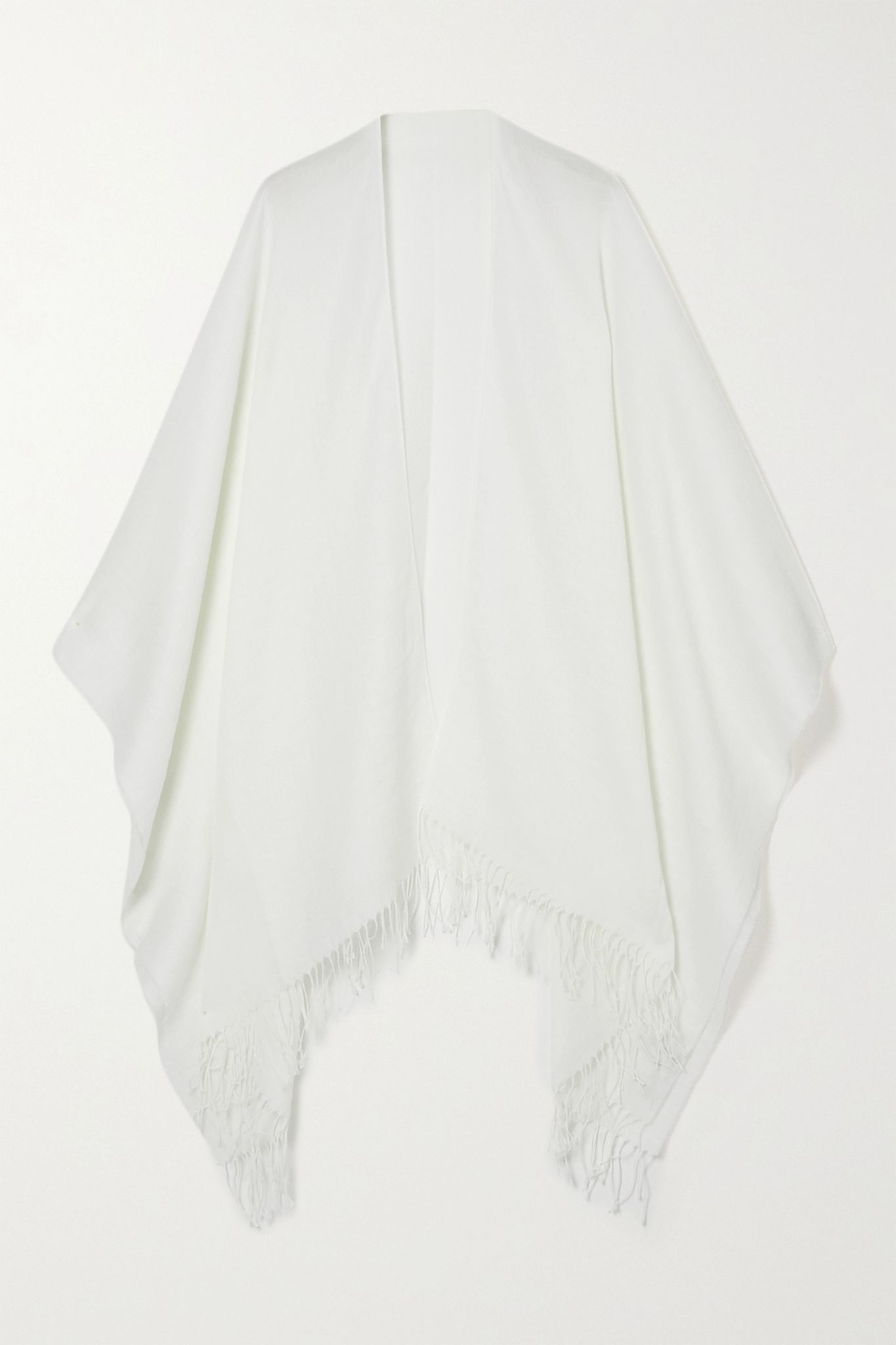 Fringed cotton and wool-blend wrap - 1