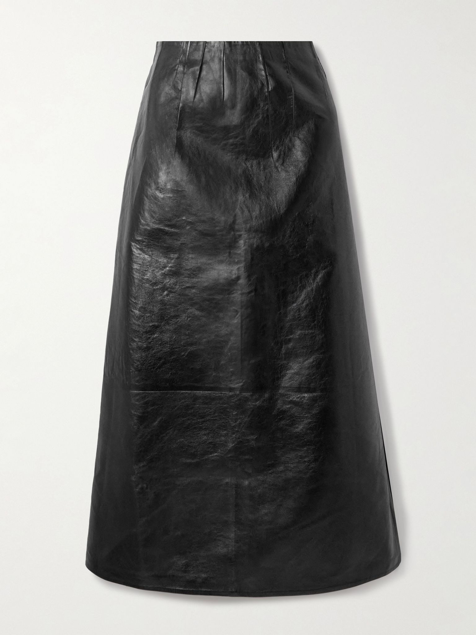 Paneled crinkled-leather midi skirt Black - 1
