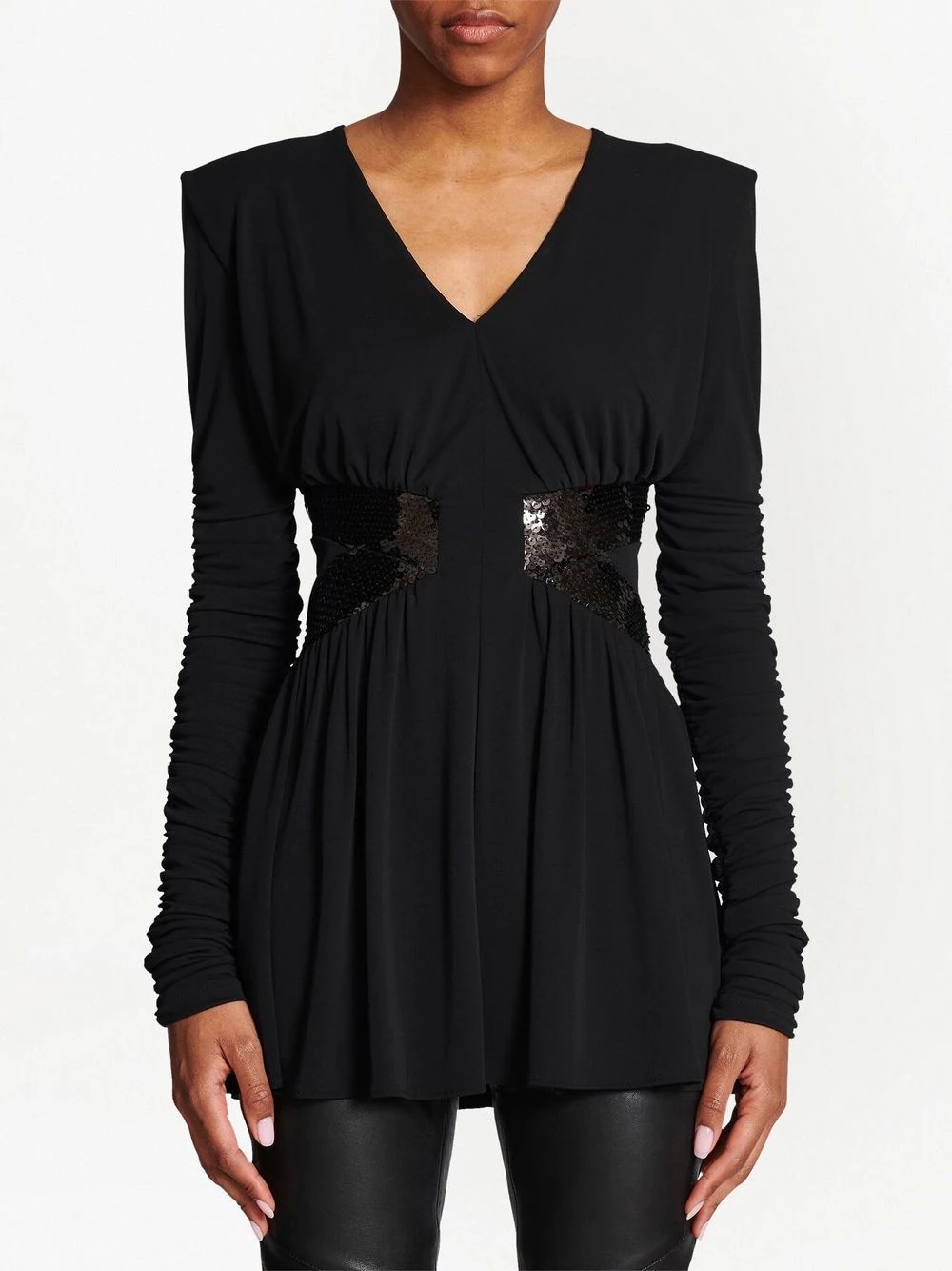 Sequin-embellished V-neck mini dress - 5