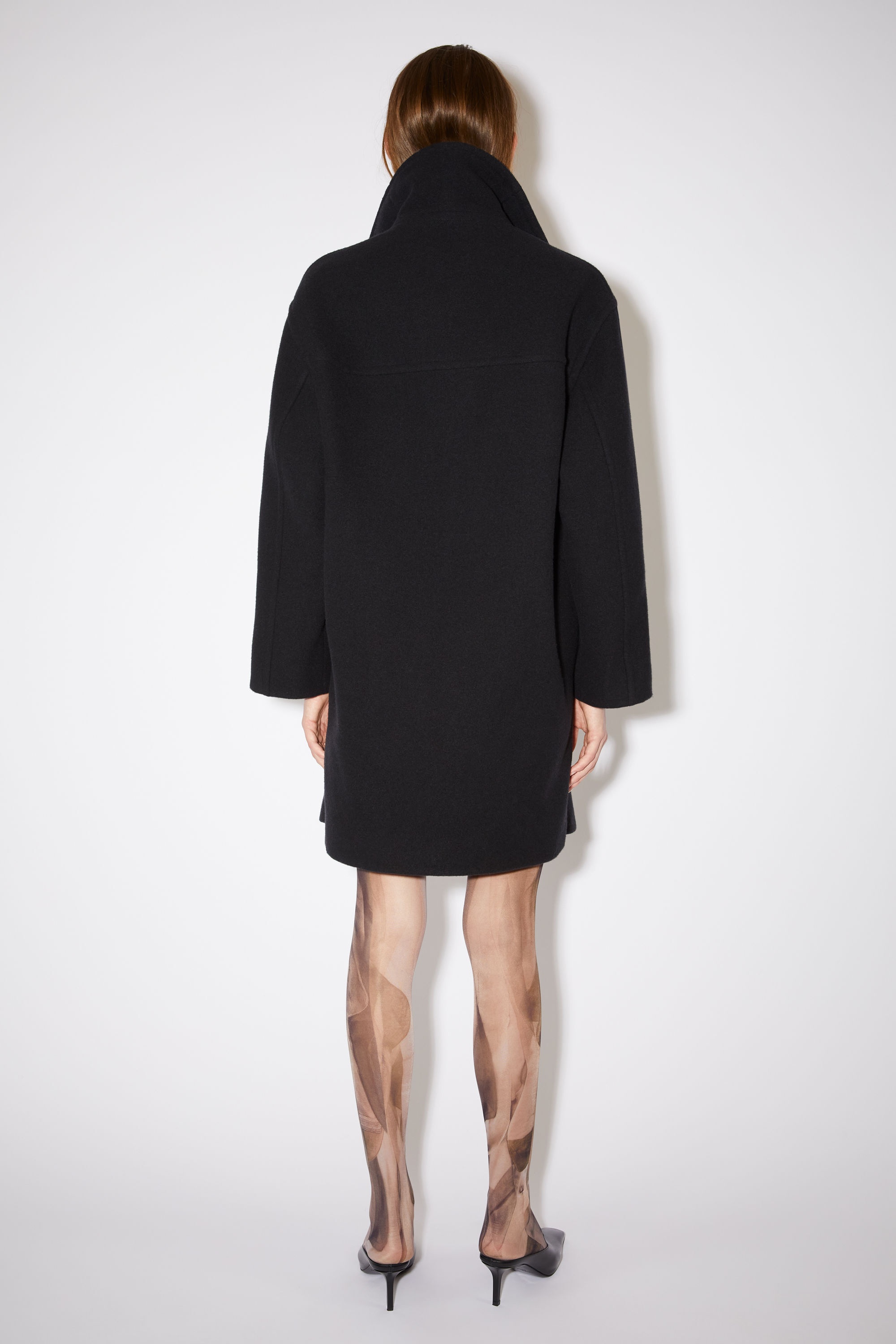 Wool funnel-neck coat - Black - 3