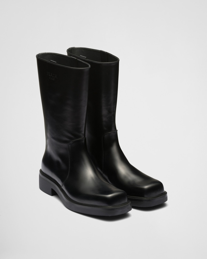 Prada Brushed leather stovepipe boots outlook