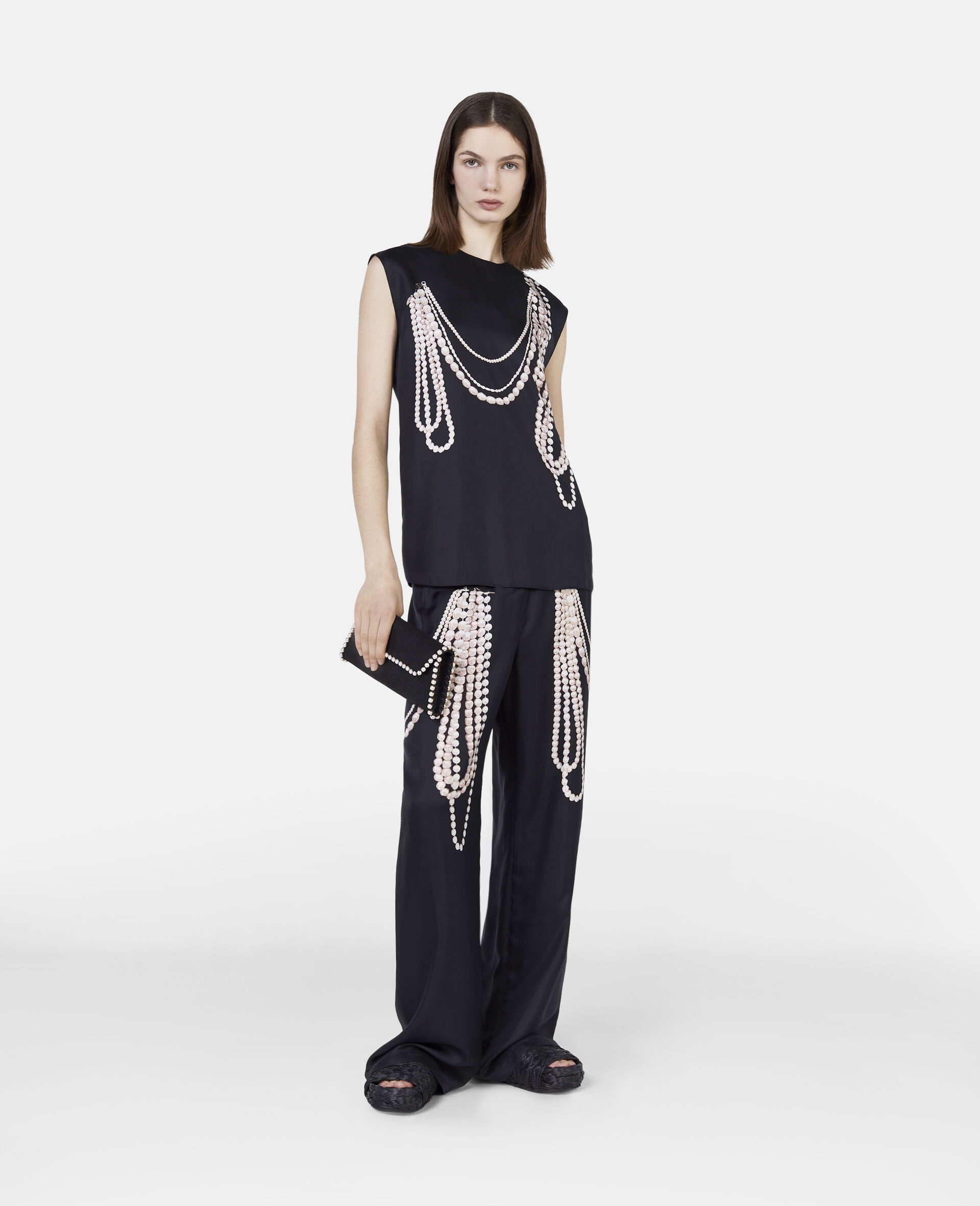 Pearl Trompe L’oeil Print Silk Wide Leg Trousers - 2