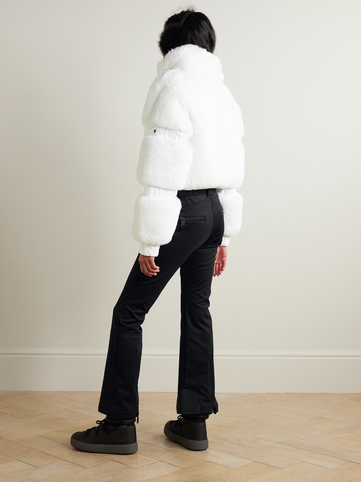 Lieke belted faux fur and stretch-shell ski suit Black - 3