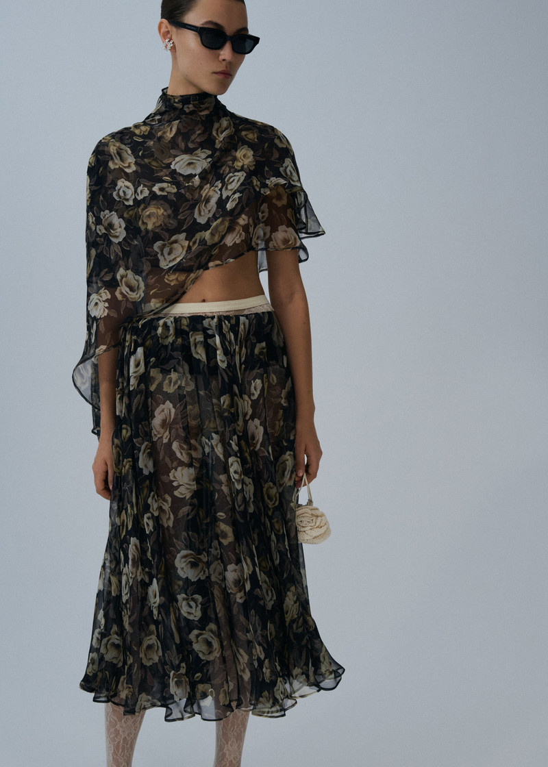 MAGDA BUTRYM Sheer midi skirt in black print outlook