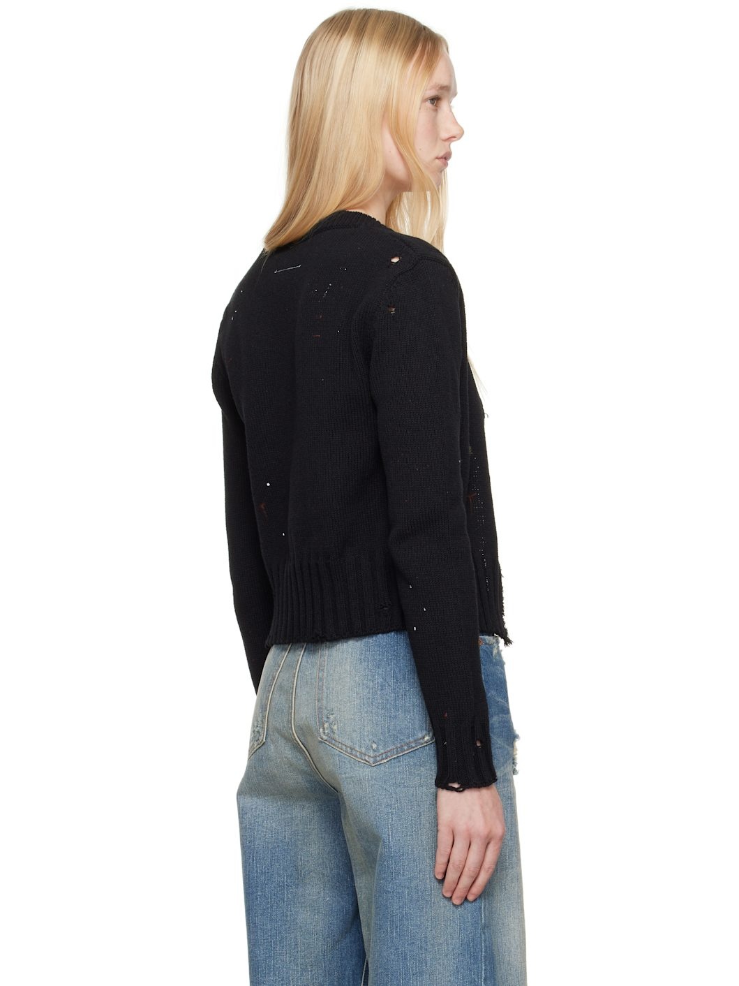 Black Paint Knit Cardigan - 3