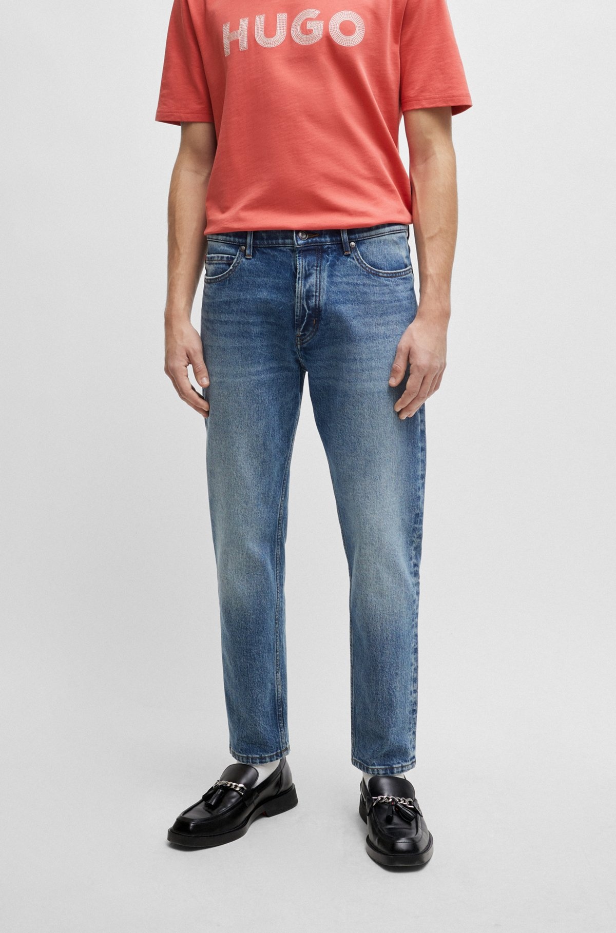 TAPERED-FIT JEANS IN BLUE STRETCH DENIM - 2