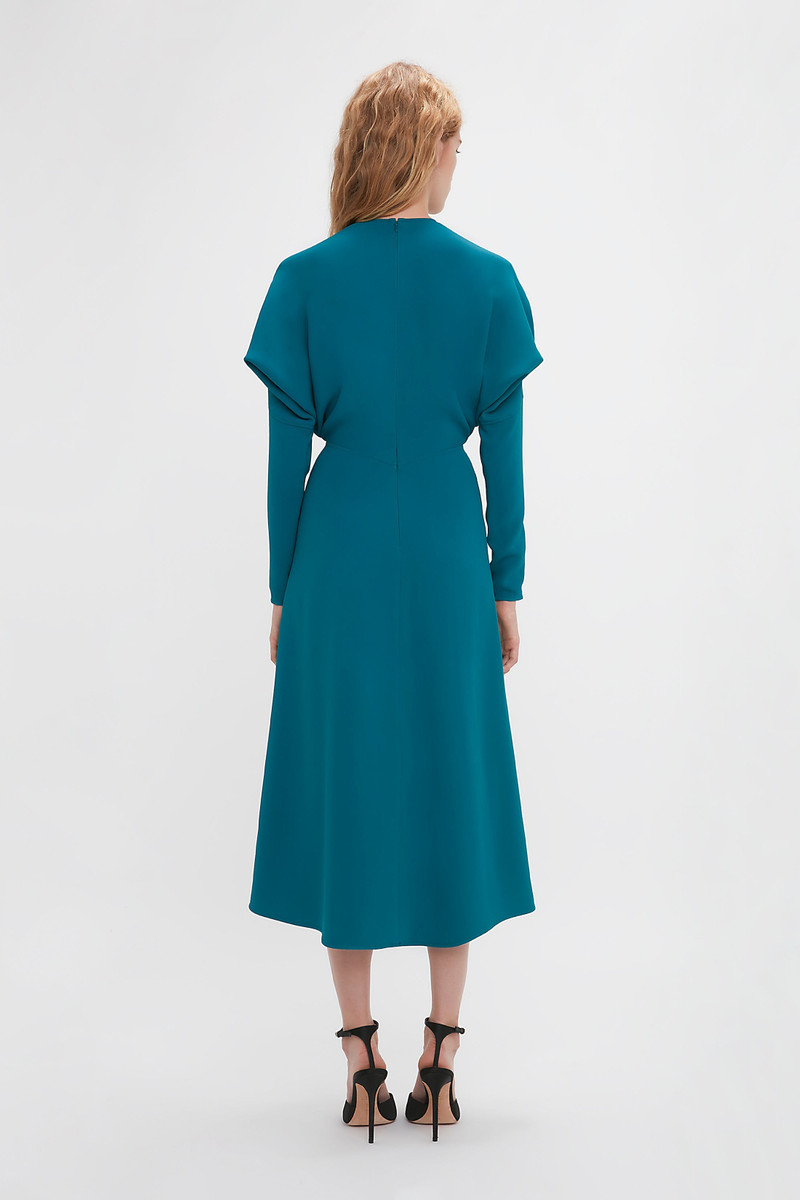 Long Sleeve Dolman Midi Dress In Petroleum 4