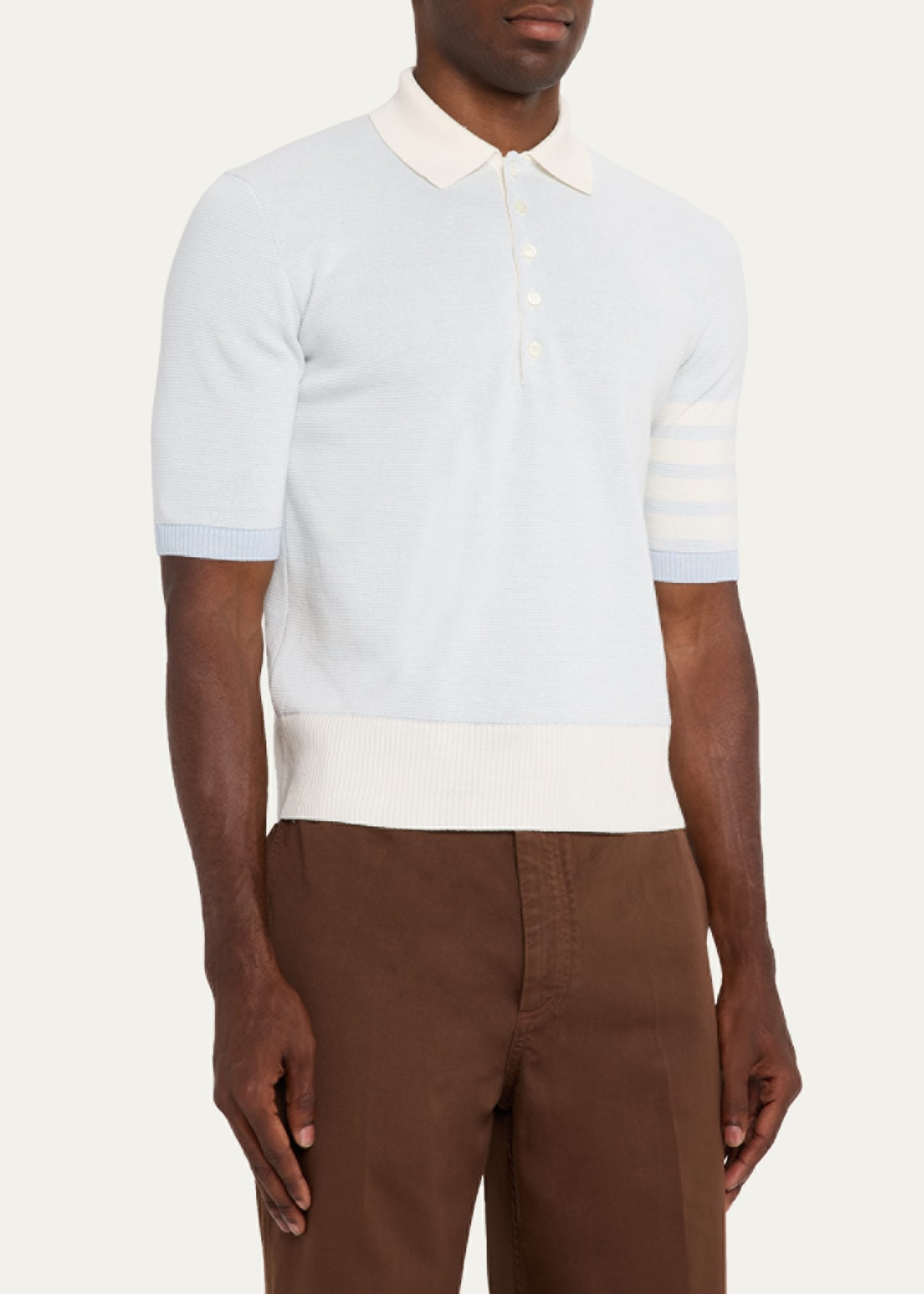 Men's Linen and Cotton Stripe-Sleeve Polo Shirt - 4