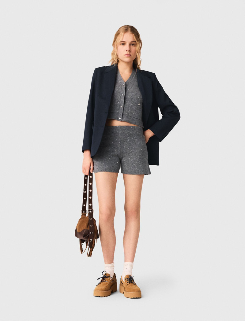 maje Knit shorts with rhinestones outlook