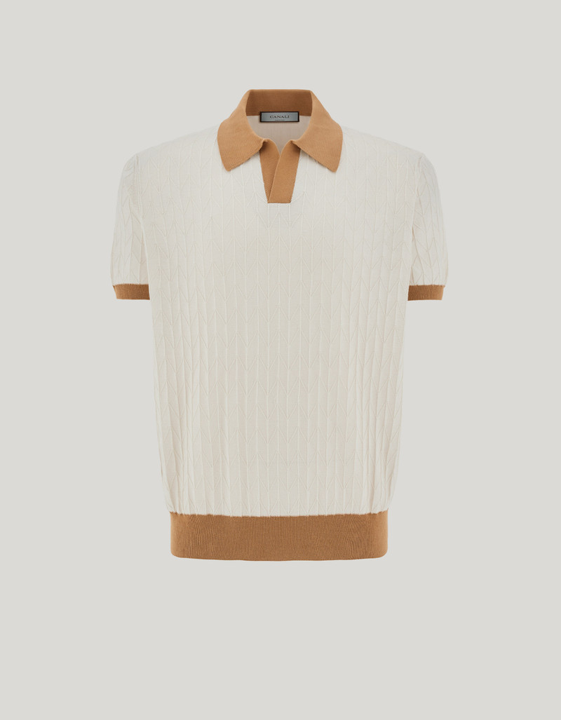 OFF-WHITE COTTON AND SILK POLO SHIRT WITH MACROSTUCTURED TEXTURE 1