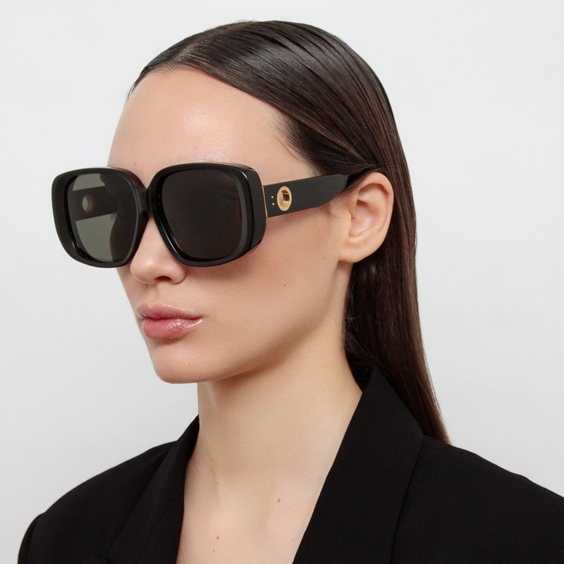 LINDA FARROW Astrid Oversized Sunglasses in Black outlook