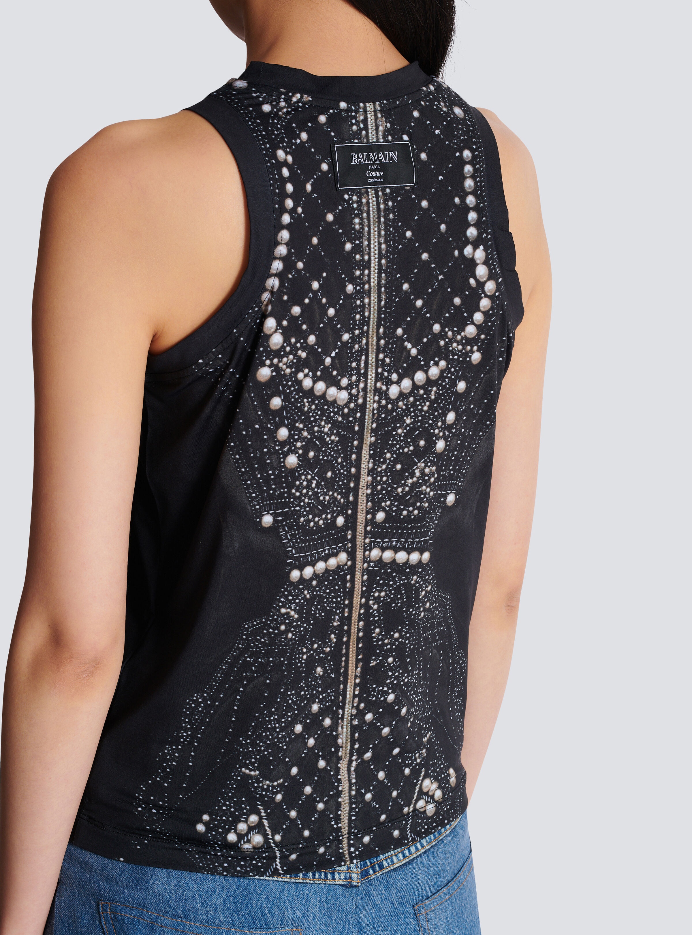 Soft tank top with faux embroidery print - 8