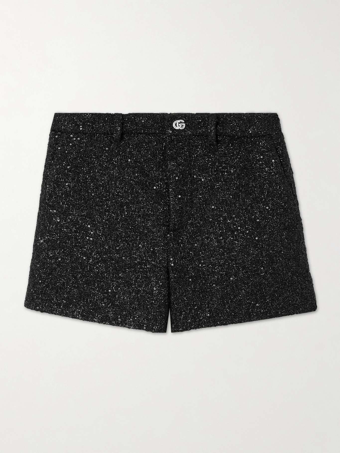 Embellished metallic tweed shorts Black - 1