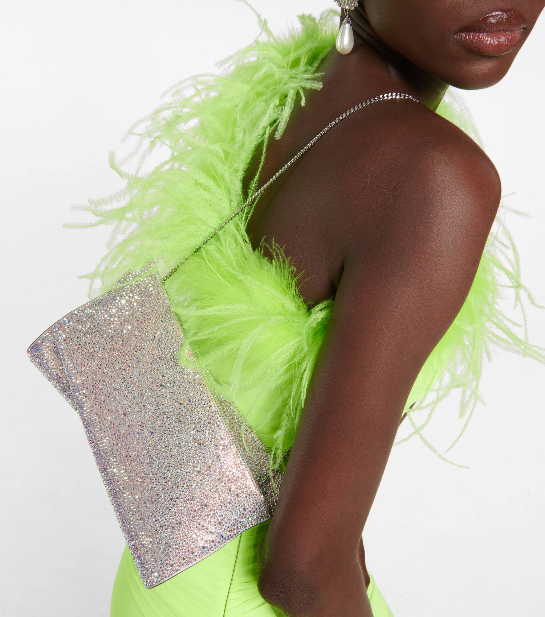 Loubitwist Small crystal-embellished suede clutch - 2