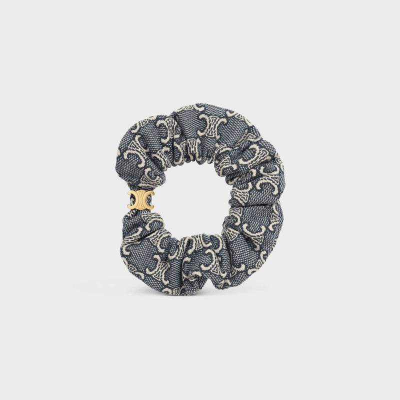 Celine Jacquard Triomphe Scrunchy in Cotton, Polyester, Polyamide and Brass with Gold Finish 1
