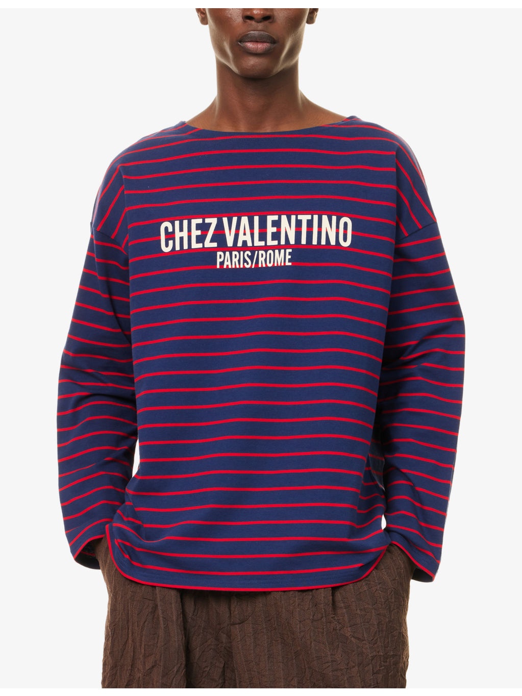 Chez-Valentino-Print Striped Cotton-Jersey T-Shirt - 3