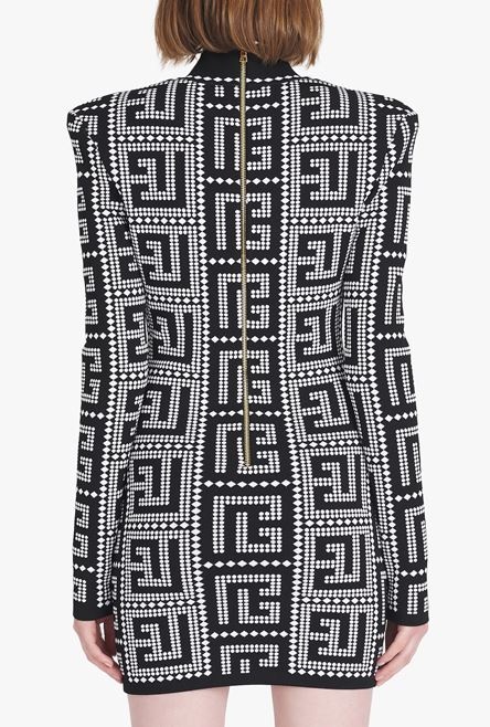 Short eco-designed dress with black and white mosaic Balmain monogram - 9