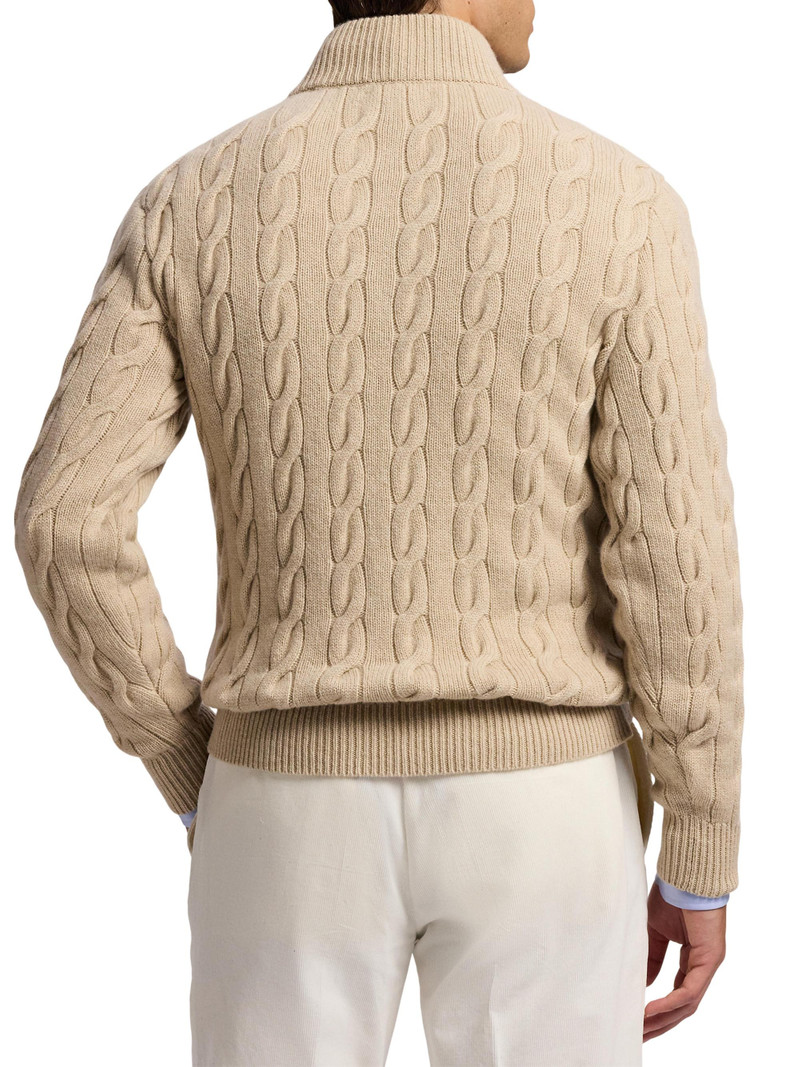 Men's Cable-Knit Mockneck Cashmere Sweater - Champagne Melange 5