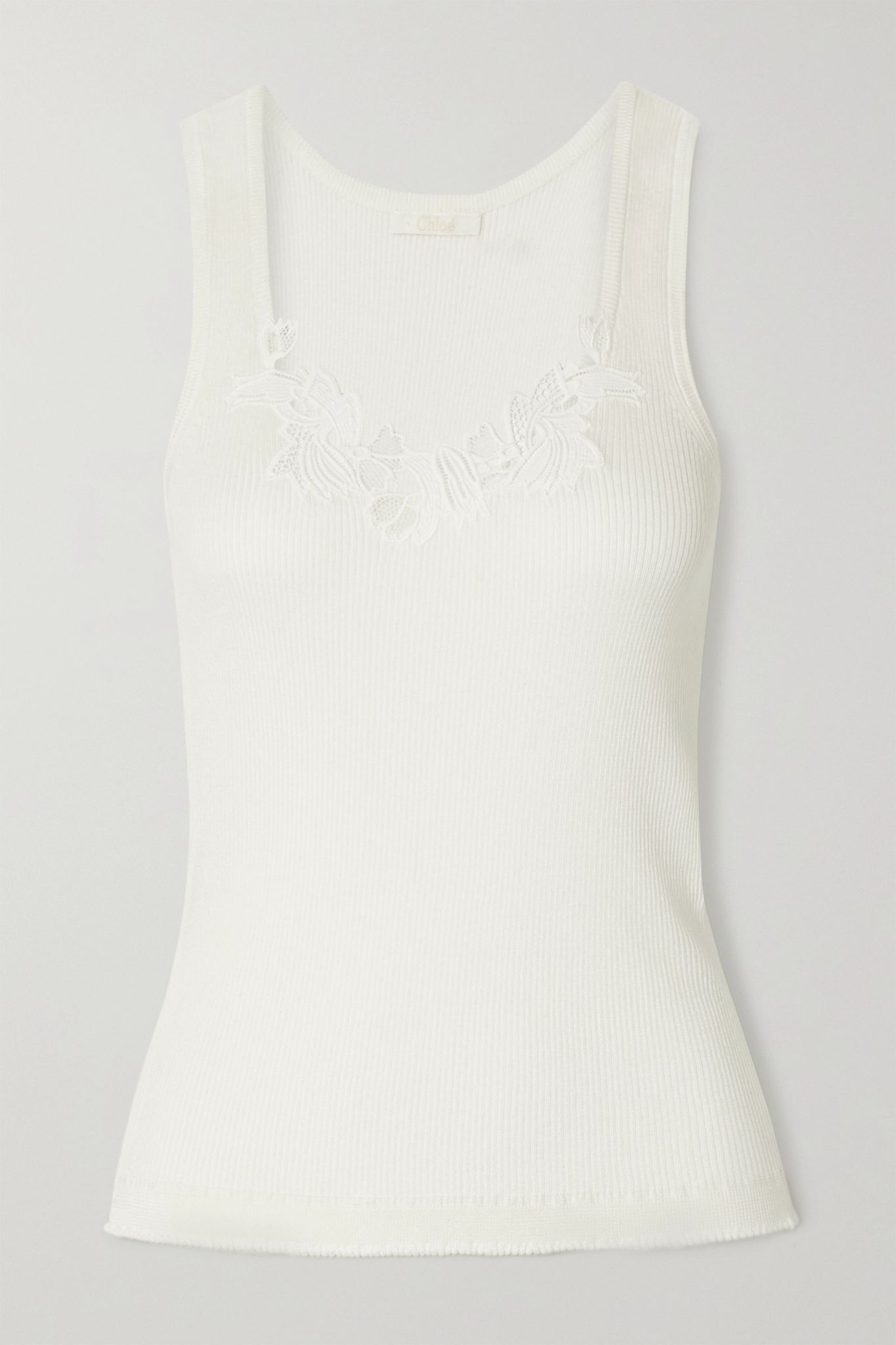 Guipure lace-trimmed ribbed cotton-jersey tank  - 1