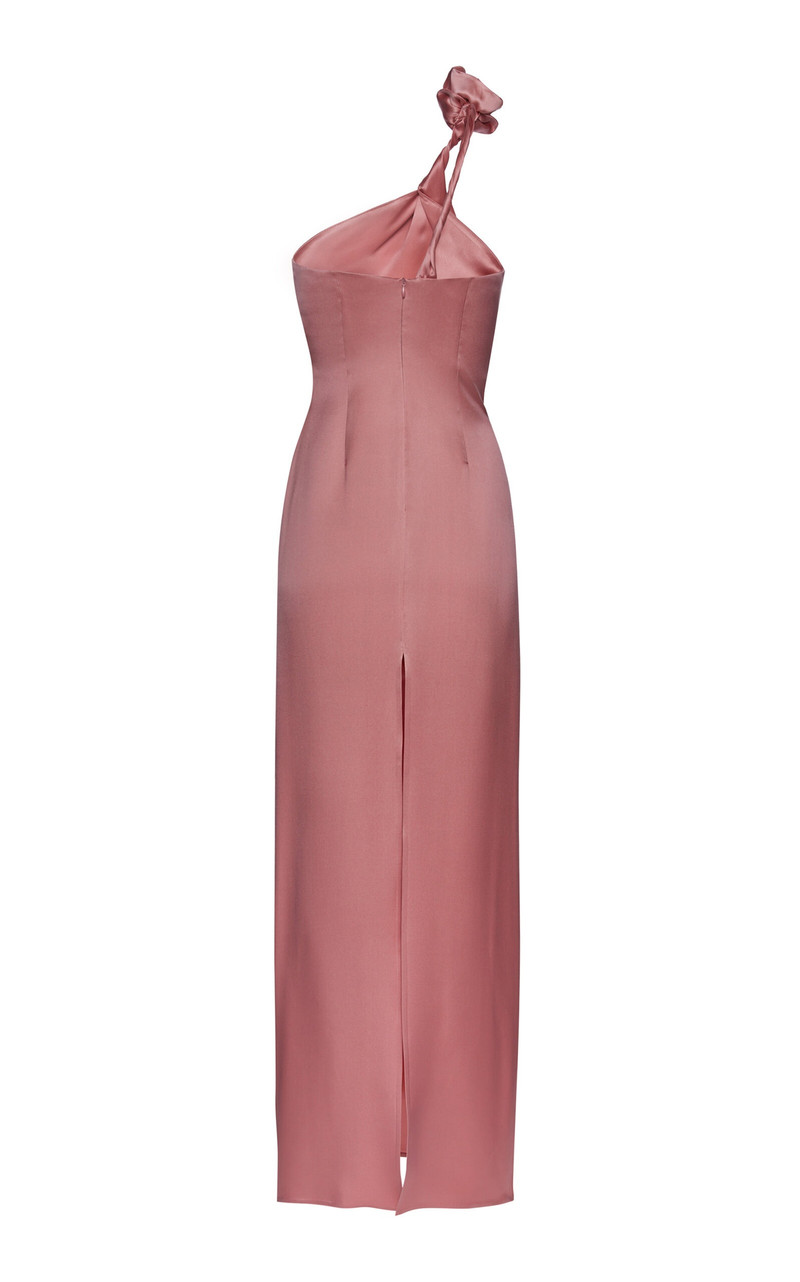Rose-Detailed One-Shoulder Silk Dress pink 5