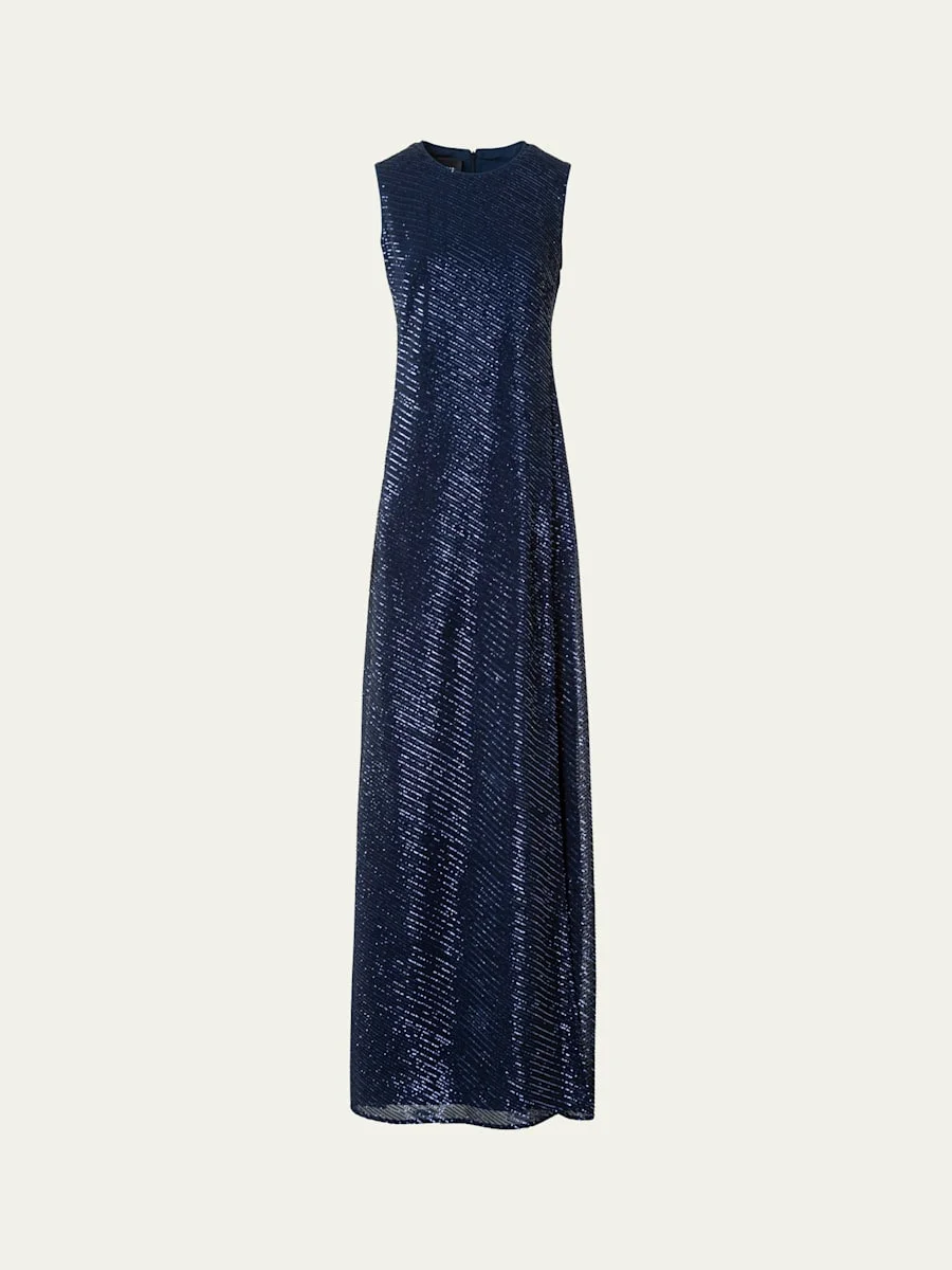 Diagonal Sequined Georgette Gown - 1