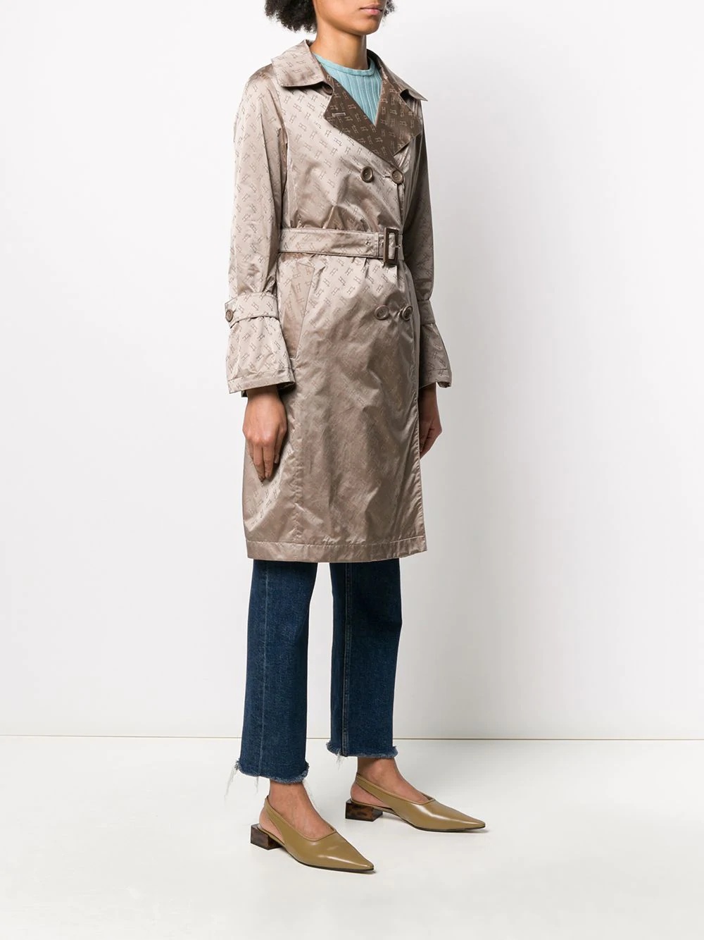 logo print trench coat - 3