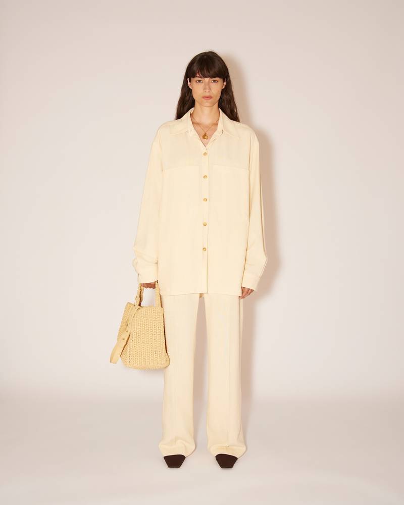 ELAINA - Silk-viscose tweed wide-leg pants - Creme 2