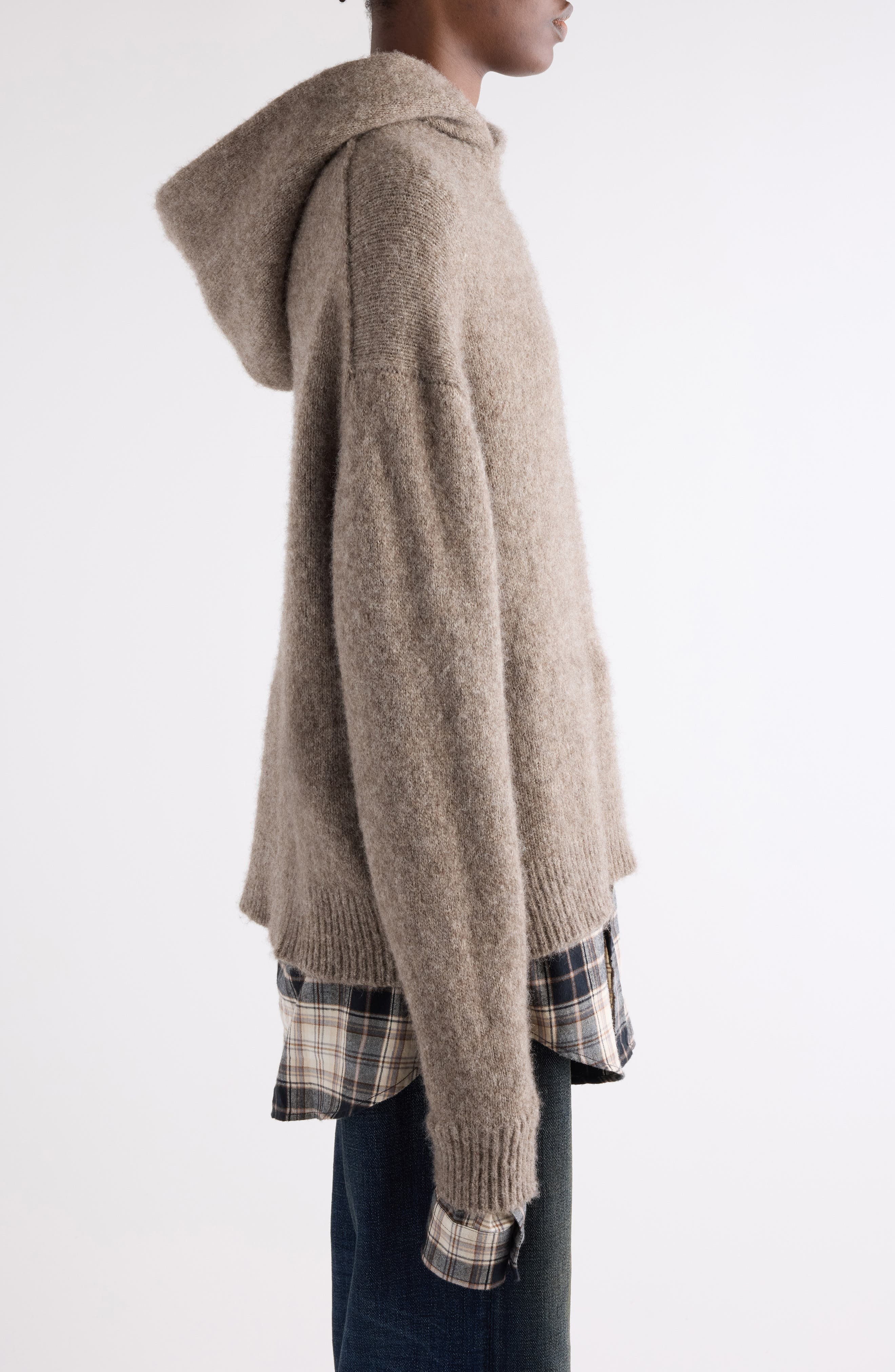 Acne Studios Krisp Layered Yak Hair & Alpaca Blend Sweater Hoodie in Beige Melange at Nordstrom - 4