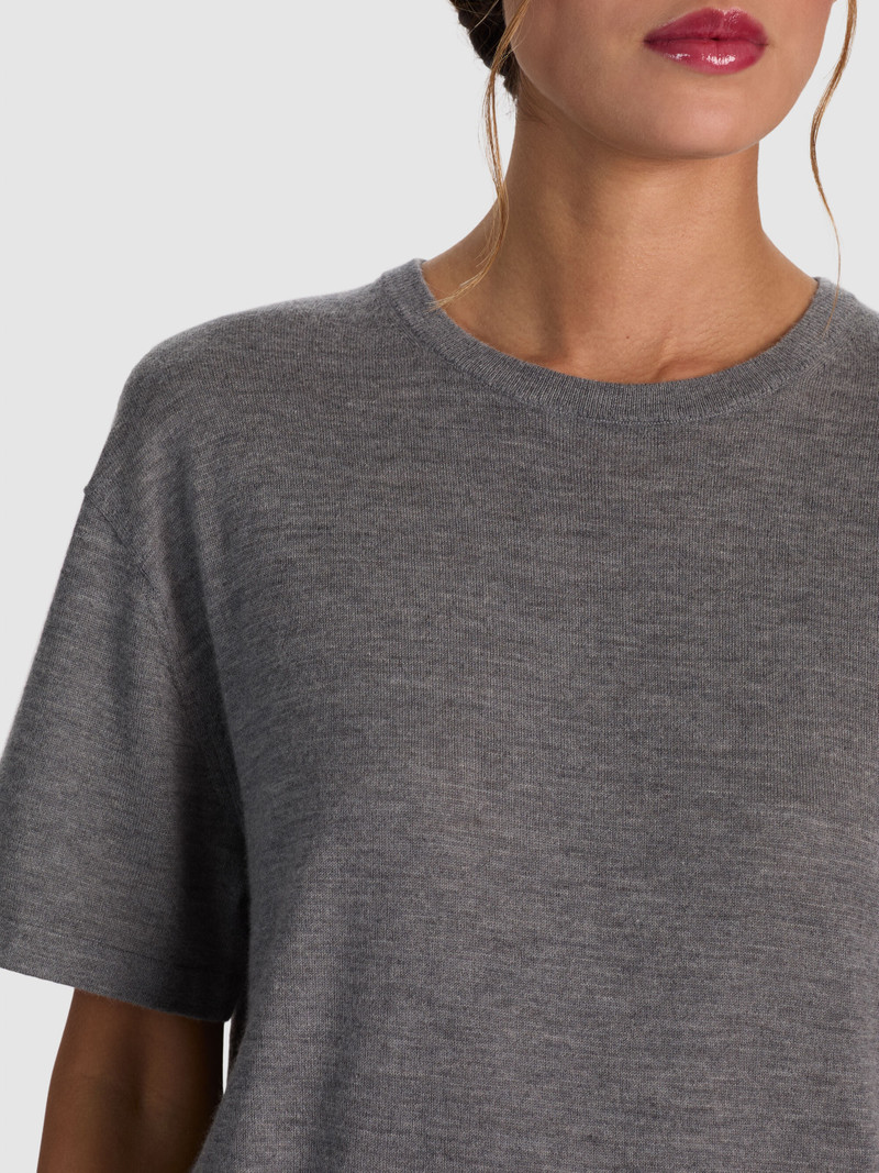 AMELIE CASHMERE KNIT TEE - MEDIUM HEATHER GREY 5