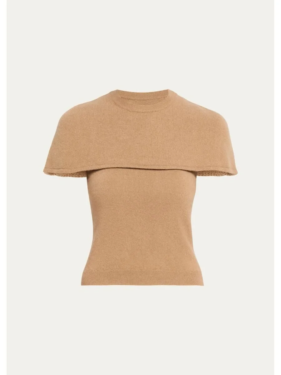 Yuki Short-Sleeve Cashmere Cape Top - 1