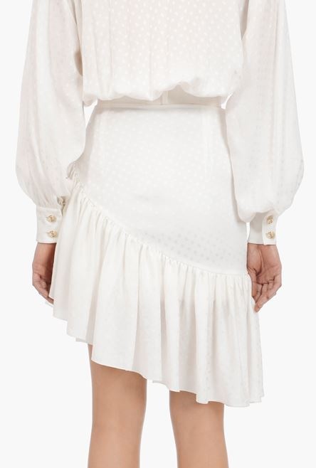 White silk shirt dress and Balmain logo belt - 8