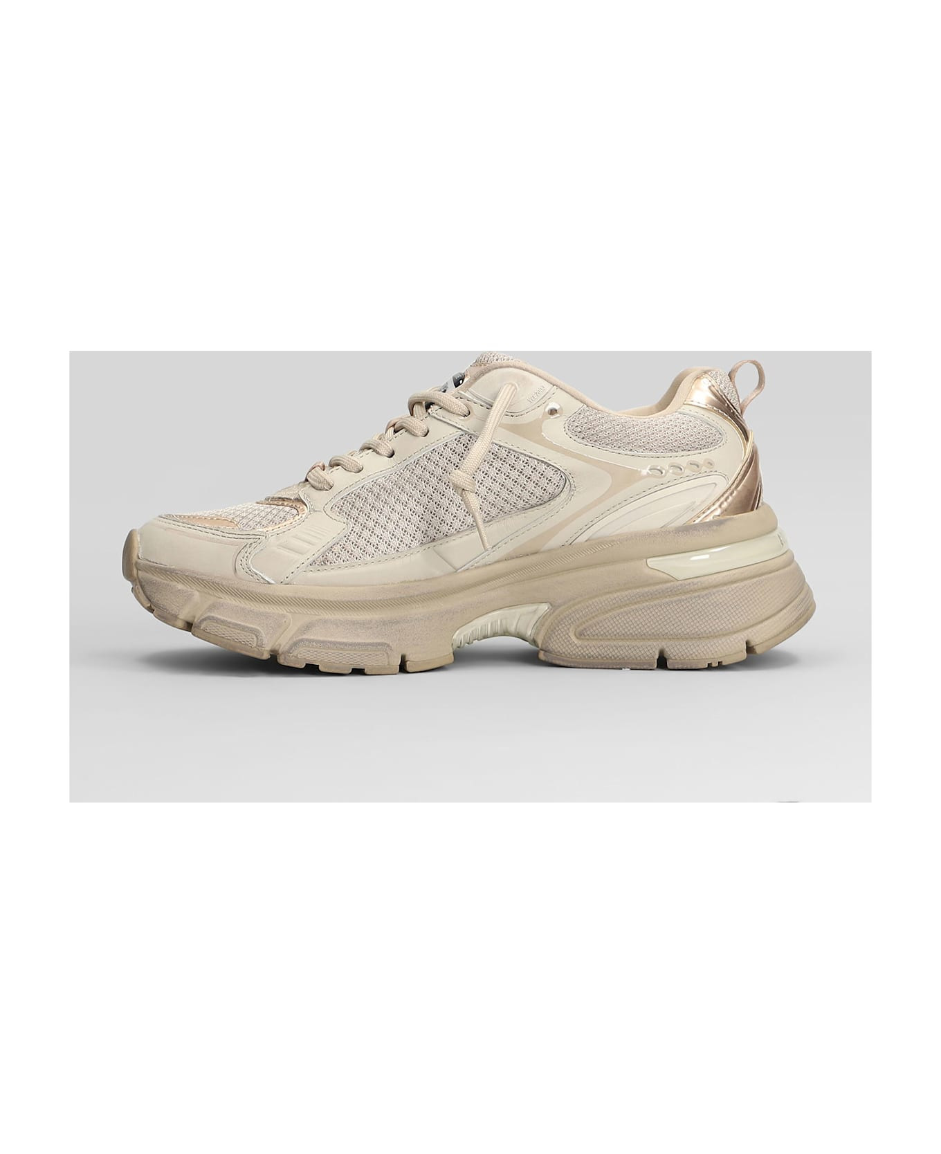 Light Star Sneakers In Taupe Leather And Fabric - 3