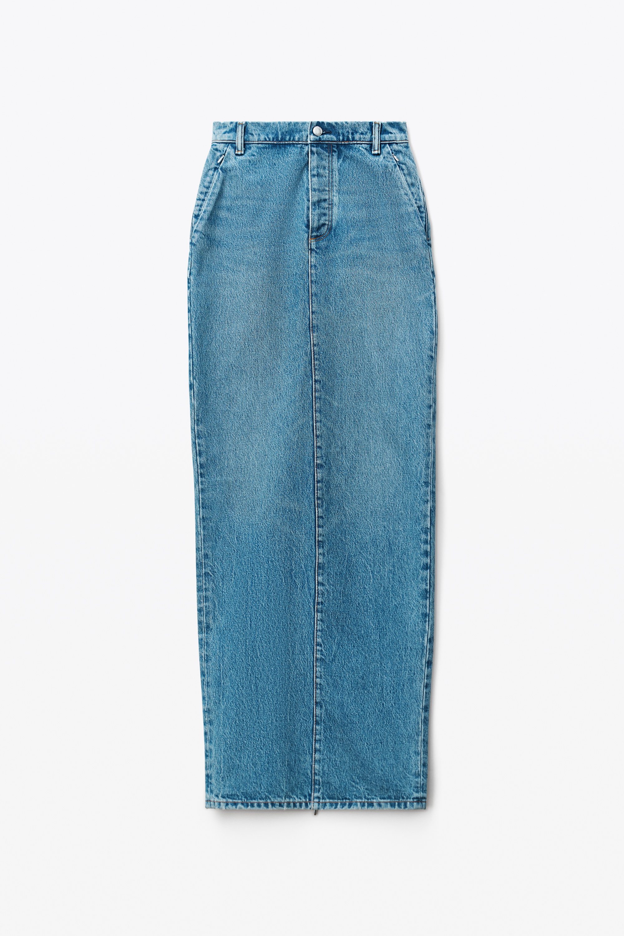 INVISIBLE ZIP MAXI SKIRT IN INDIGO DENIM - 1