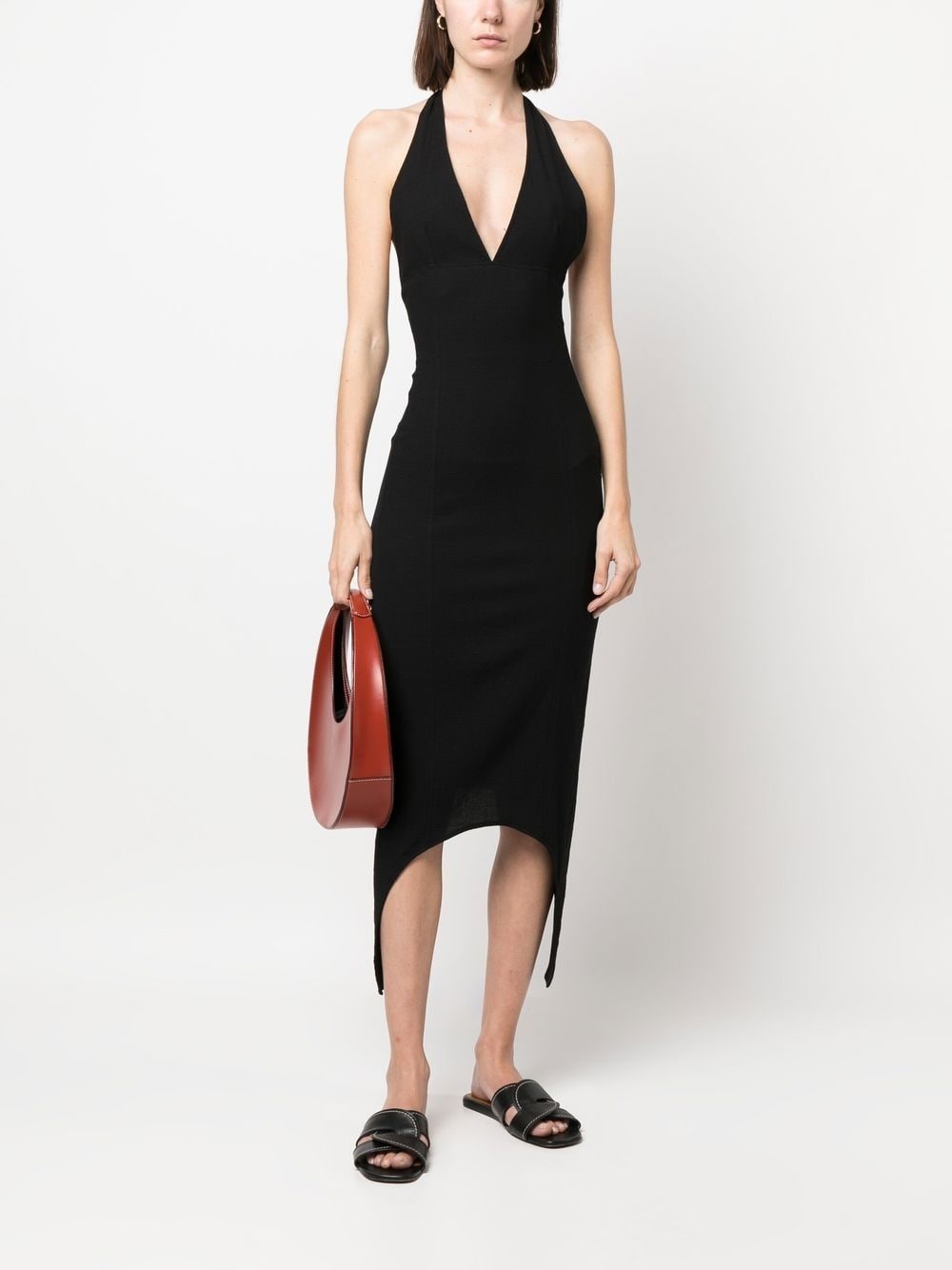 halterneck V-neck midi dress - 2