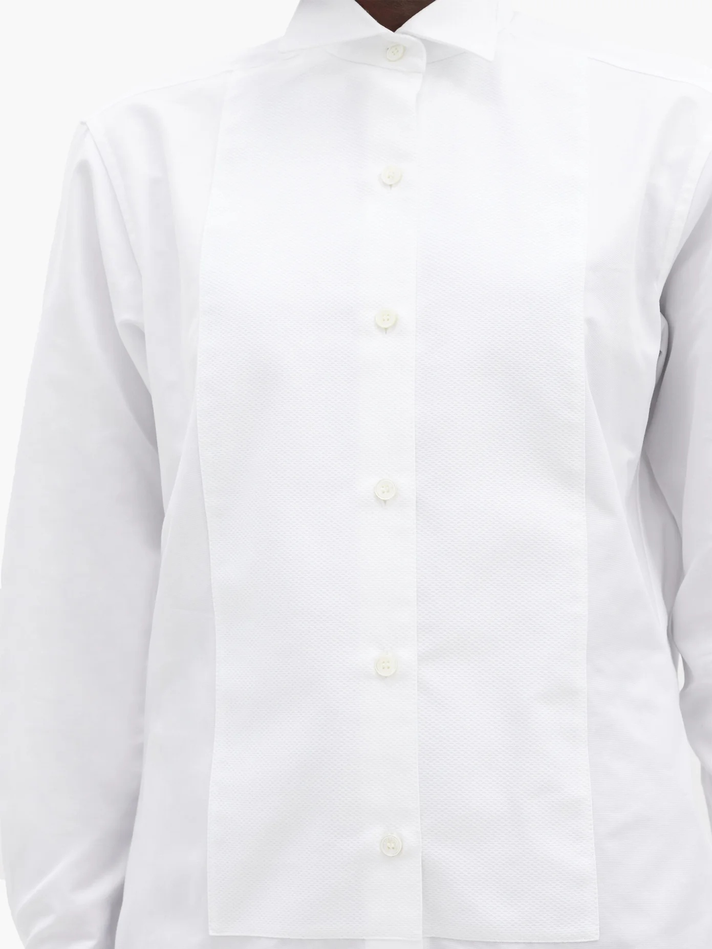 Basketweave-bib cotton-faille tuxedo shirt - 3