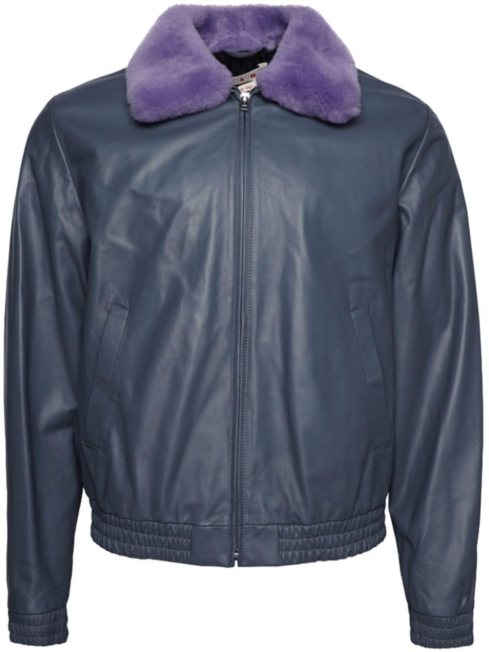contrast-collar leather jacket - 1
