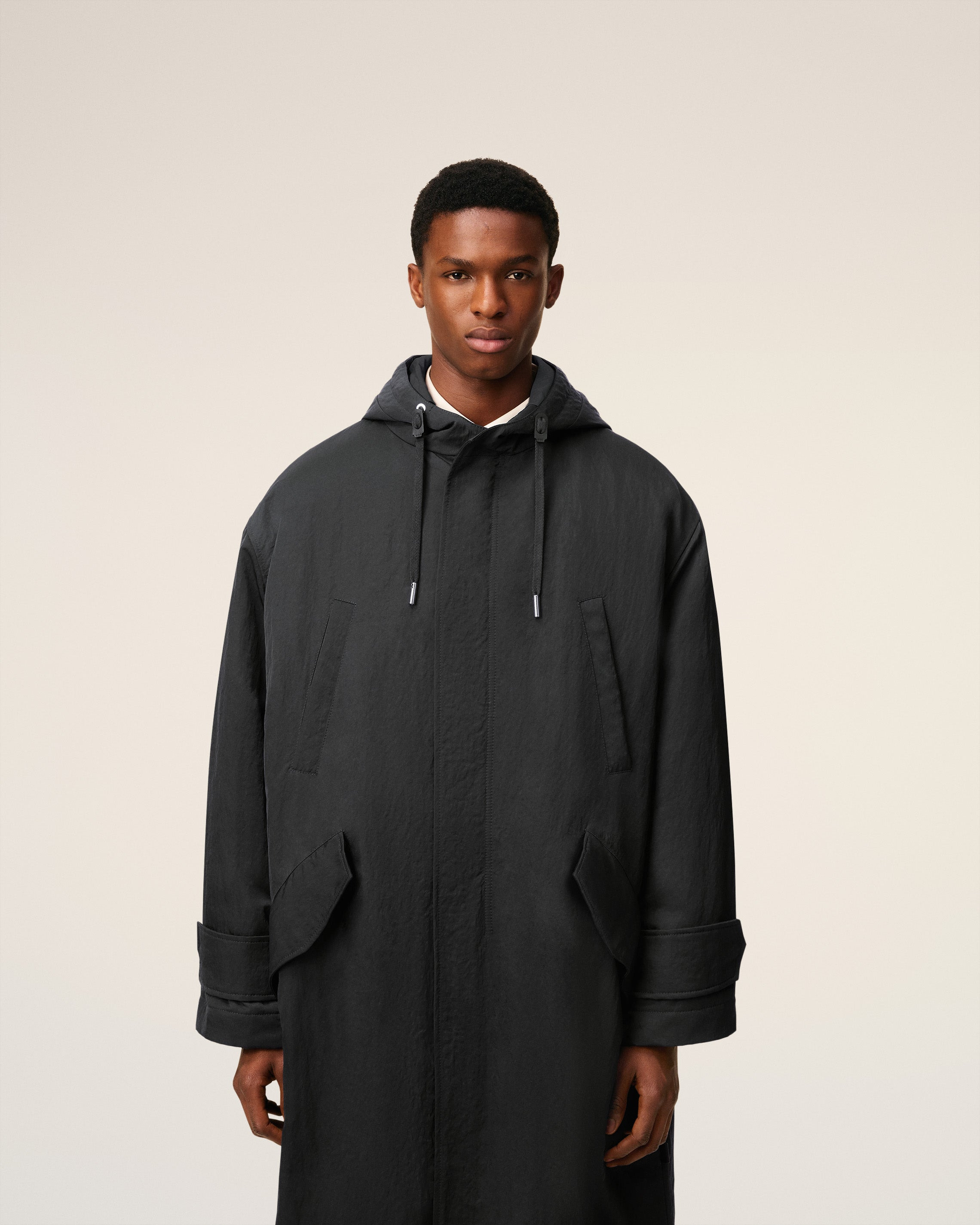 BLACK NYLON SERGÉ PADDED PARKA JACKET - 3