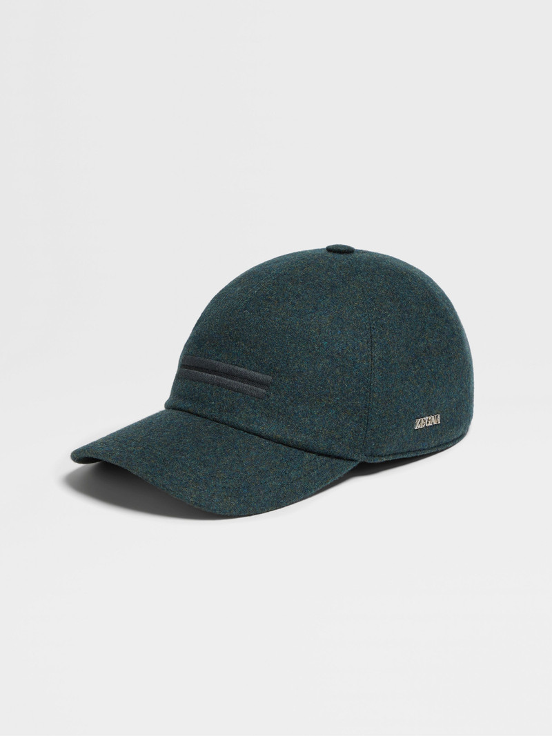 DARK GREEN MÉLANGE OASI CASHMERE BASEBALL CAP 1