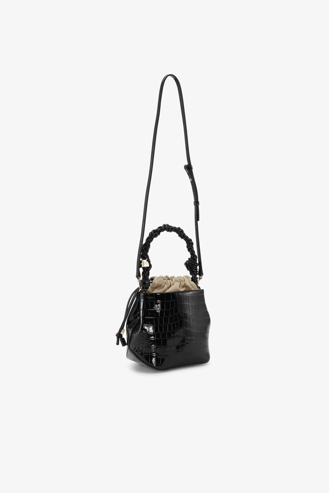 BLACK CROCO GANNI BOU BUCKET BAG - 2