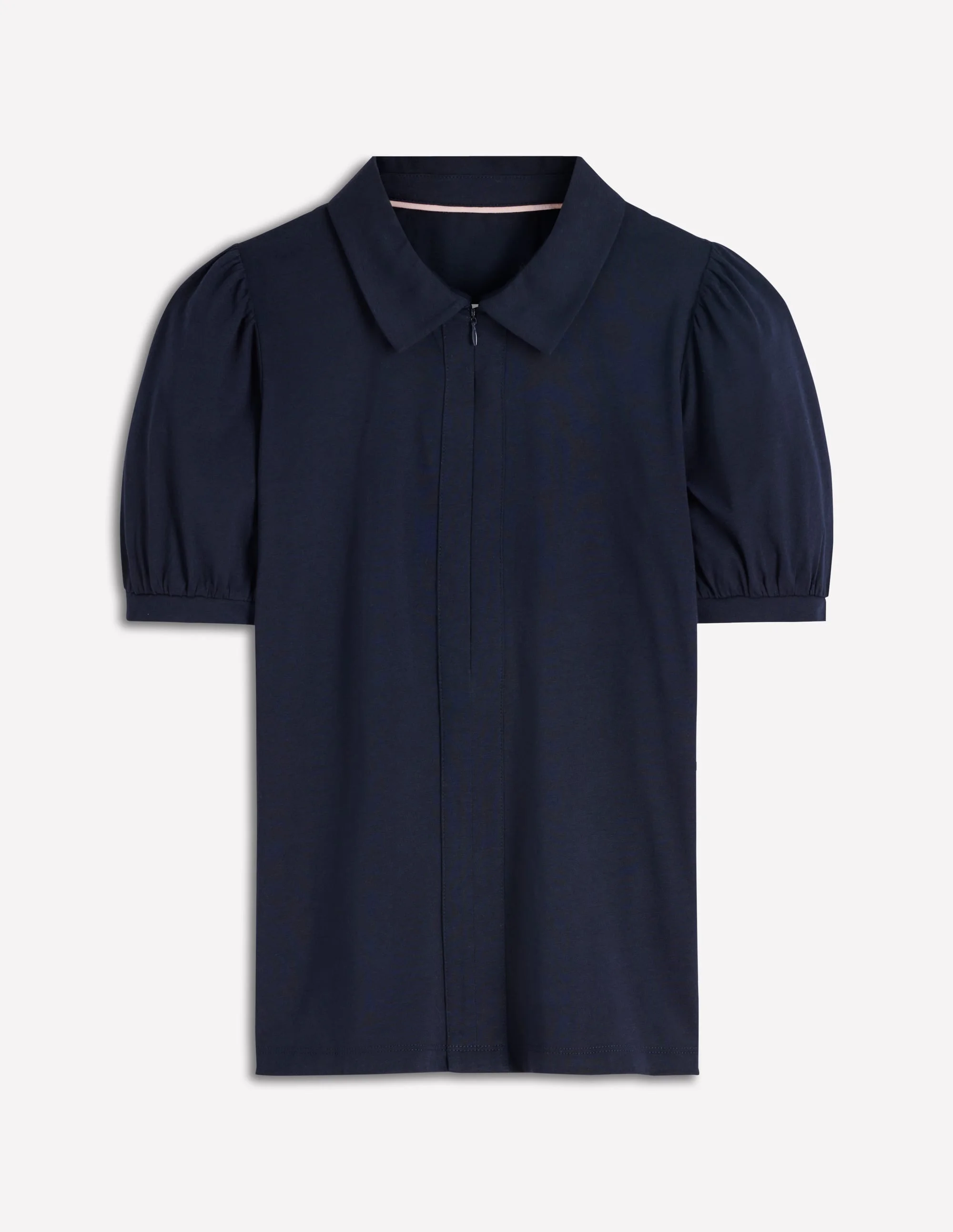 Short Sleeve Zip Collar Top-Navy - 1