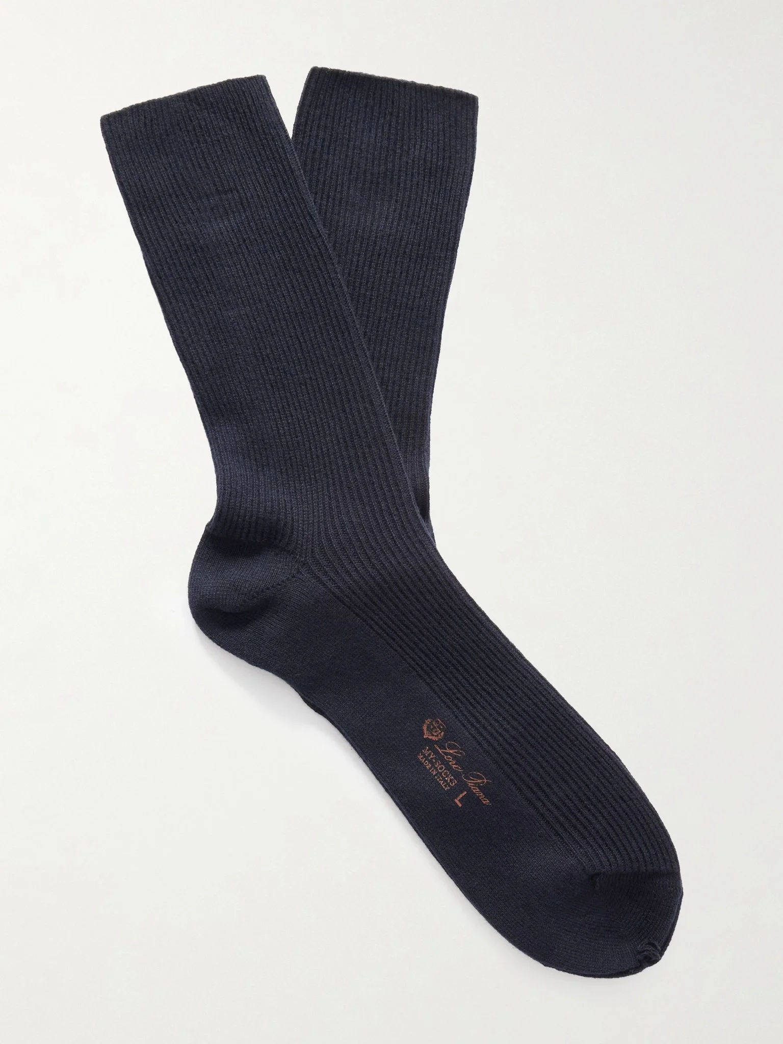 Ribbed Cashmere-Blend Socks Navy - 1