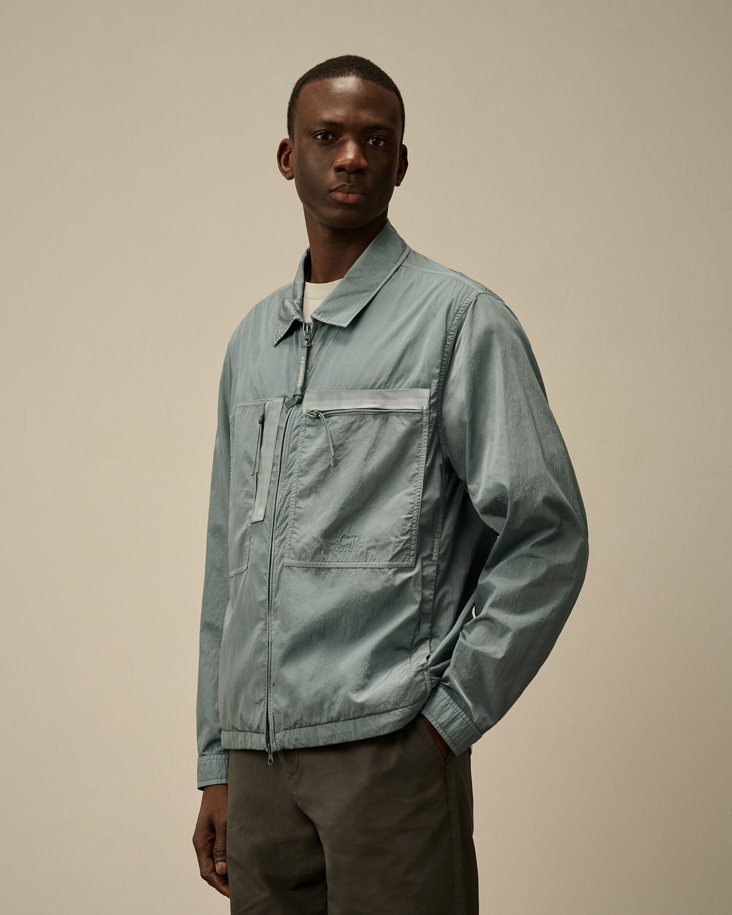 Chrome-R Chest Zip Pockets Overshirt - 3