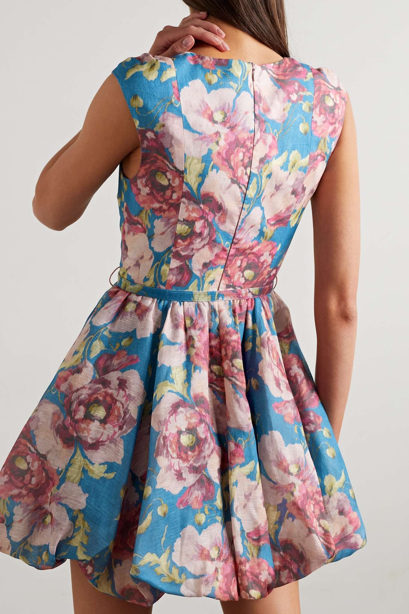High Tide belted floral-print silk and linen-blend mini dress - 3