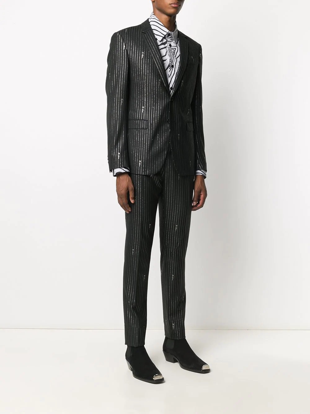 pinstripe signature embroidered suit - 3