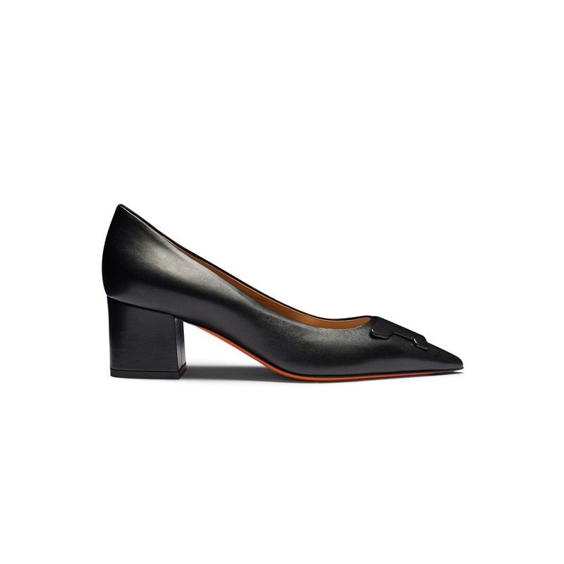 Women's black leather mid-heel Santoni Sibille pump 1