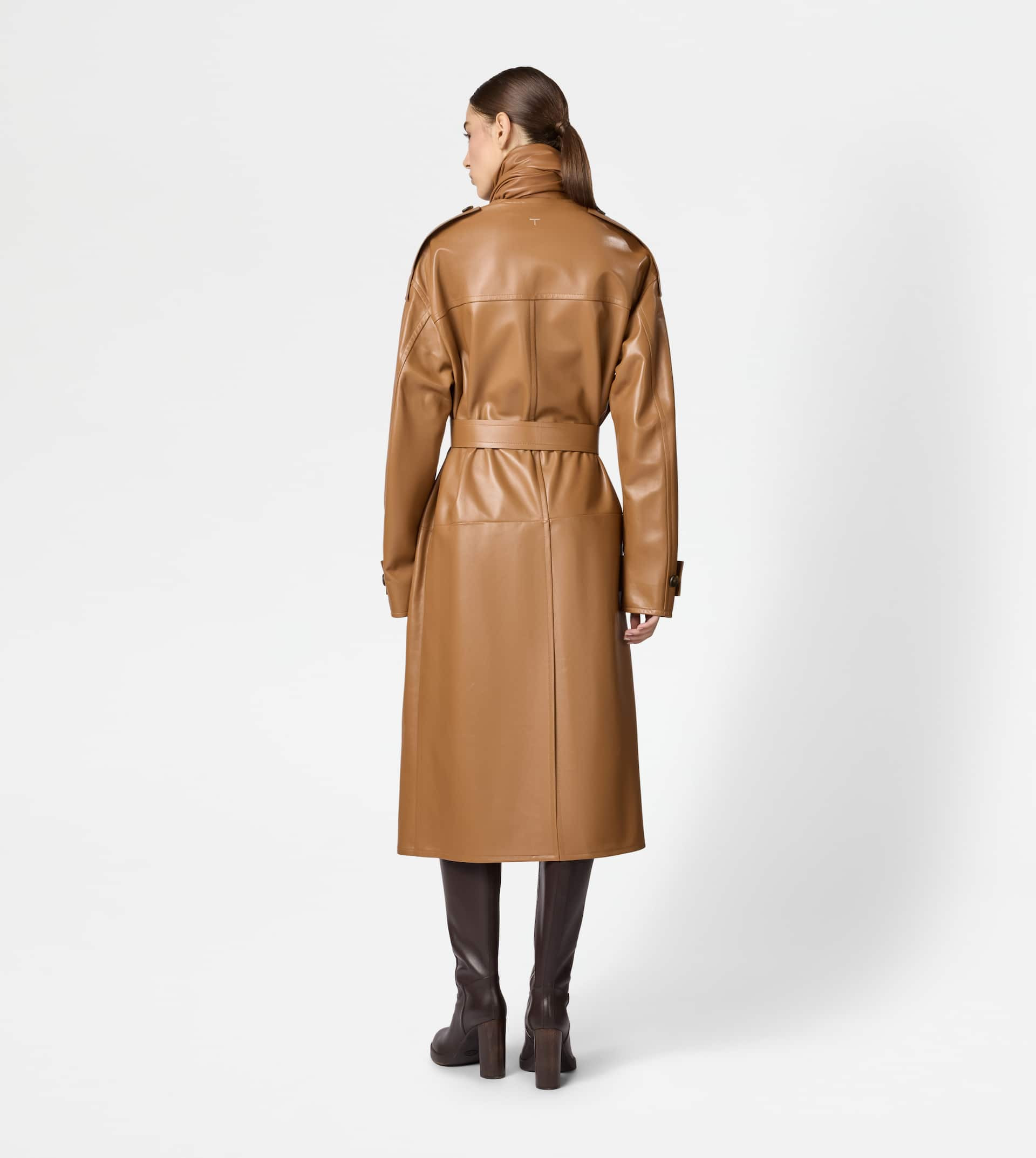 TRENCH COAT IN LEATHER RELAXED FIT - BROWN - 3