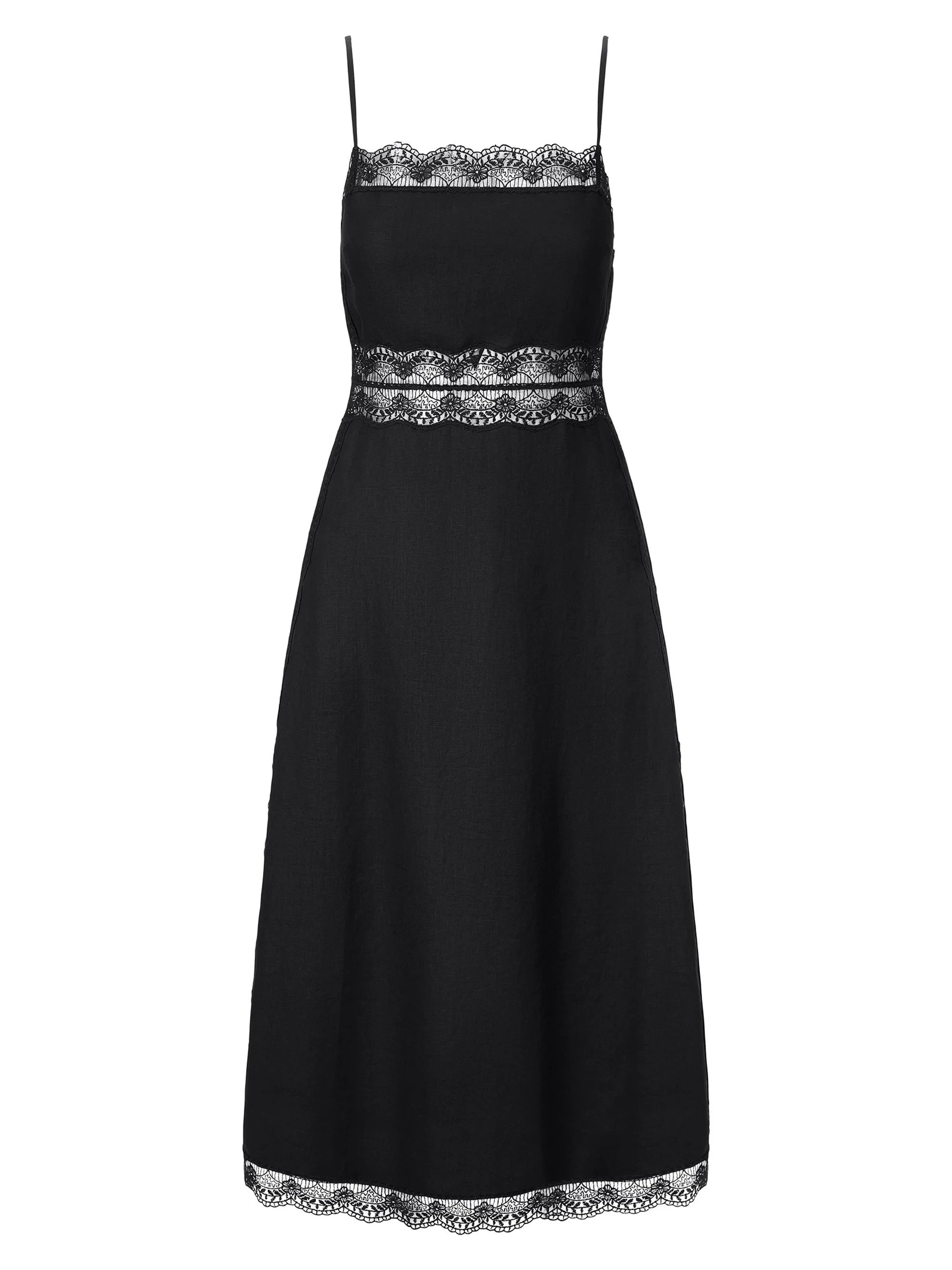Women's Amalina Lace-Trim Linen Midi-Dress - Black - 1