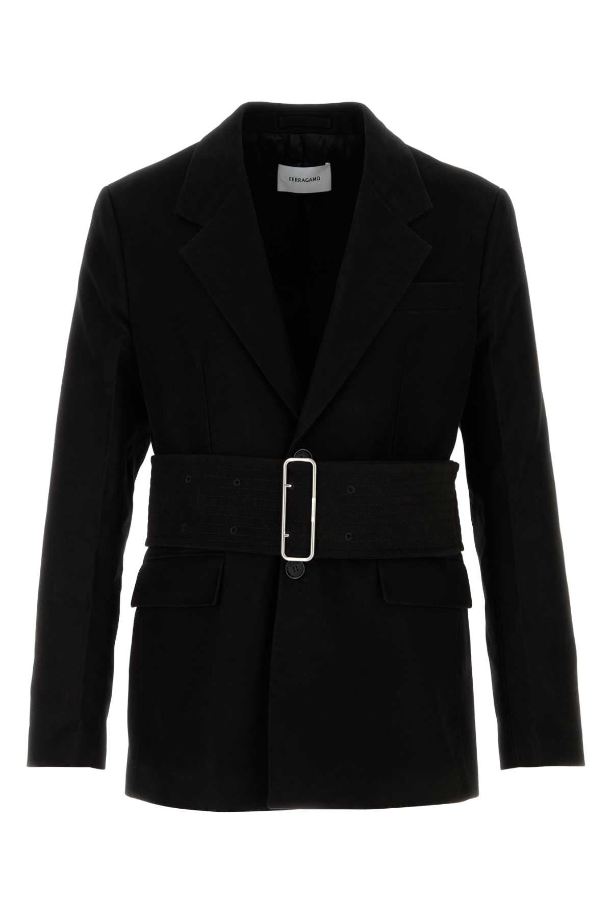Salvatore Ferragamo Men Black Cotton Blazer - 1